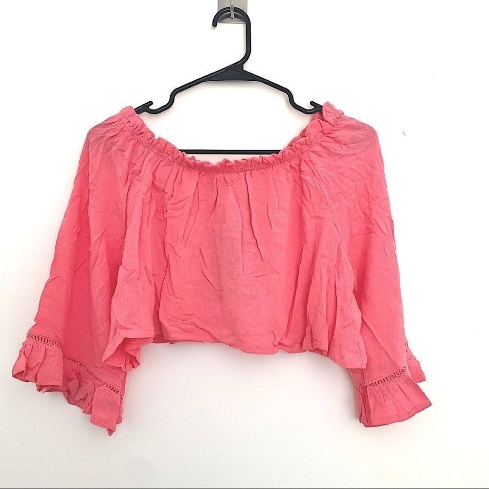 Body Glove Pink Cover Up Ruffle Trim Crop Top